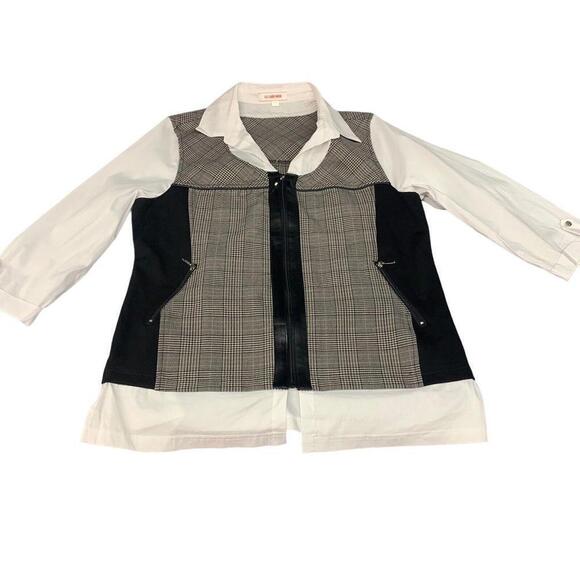 Le Grenier Womens 2 Pc Plaid Blouse Faux Vest Full Zip Top & Dress Pants Size 11 - Picture 2 of 12